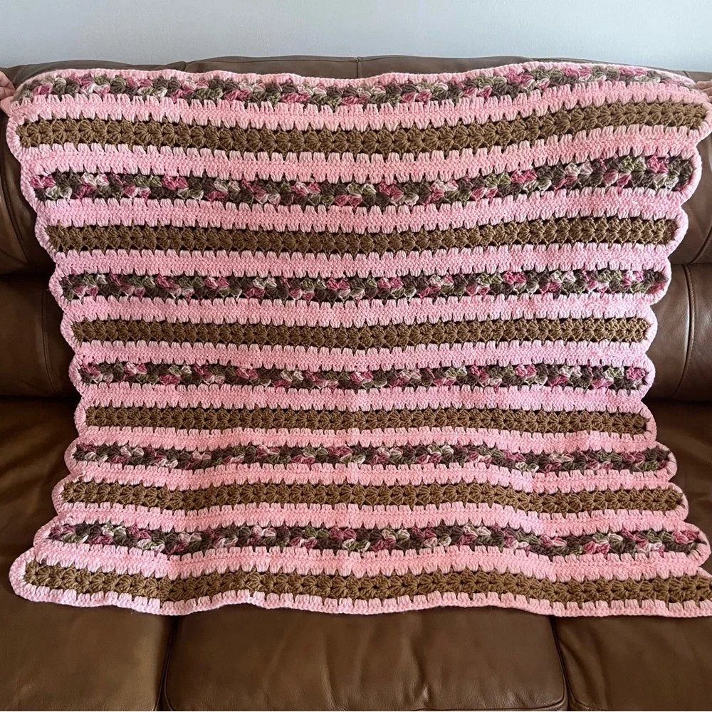 Pink and Olive Green Crochet Blanket